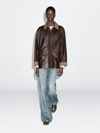 Nappa leather parka with corduroy detail