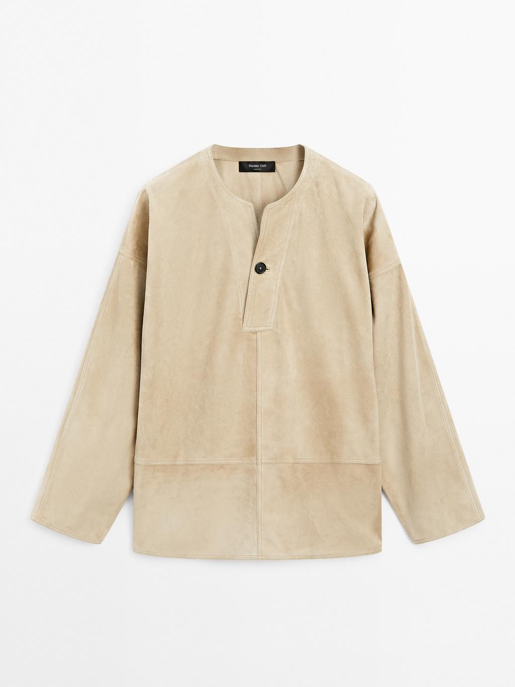 Wide suede leather blouse