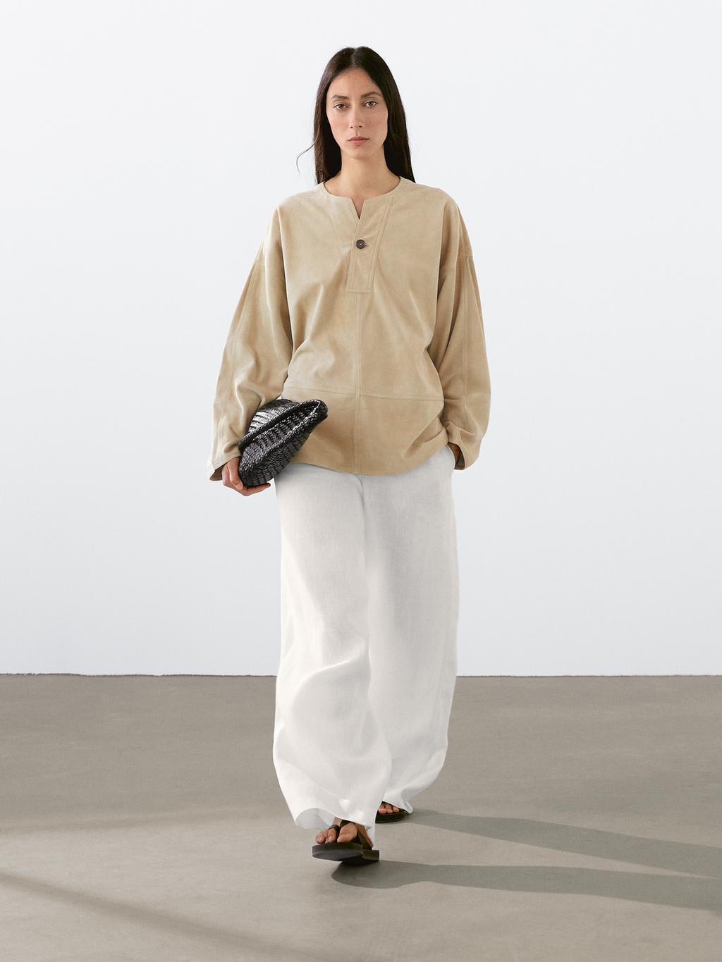 Wide suede leather blouse