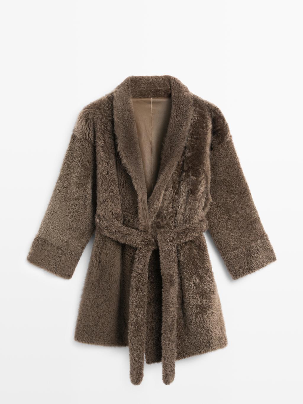 Long mouton coat with belt - LIMITED