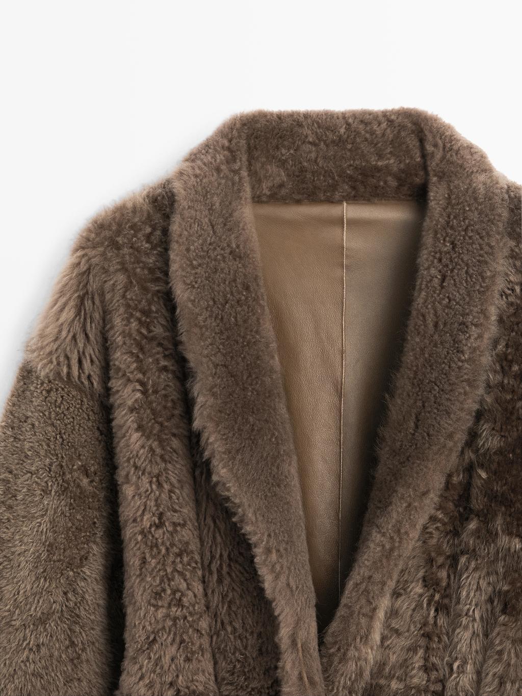 Long mouton coat with belt - LIMITED