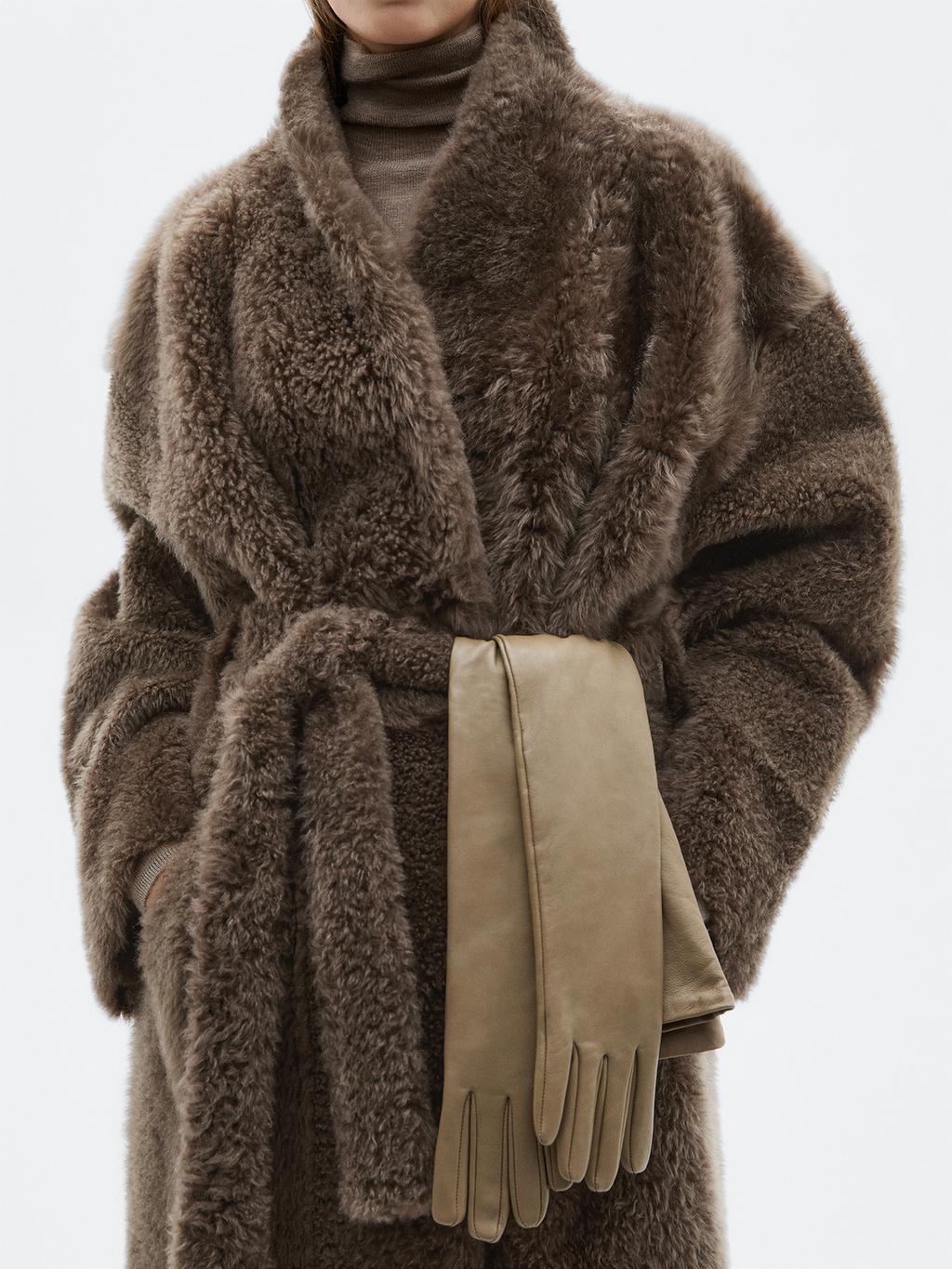 Long mouton coat with belt - LIMITED