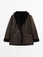 Mouton leather coat with crackled finish