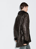 Mouton leather coat with crackled finish