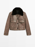 Nappa leather jacket with fur skin collar