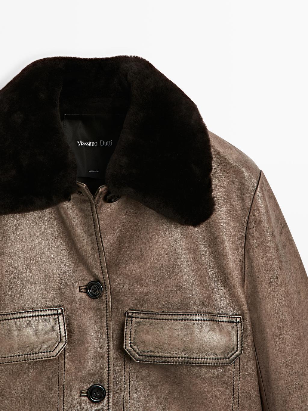 Nappa leather jacket with fur skin collar