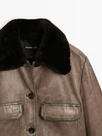 Nappa leather jacket with fur skin collar