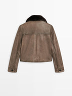 Nappa leather jacket with fur skin collar