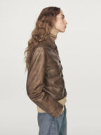 Nappa leather jacket with fur skin collar