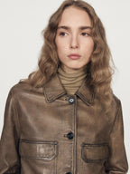 Nappa leather jacket with fur skin collar