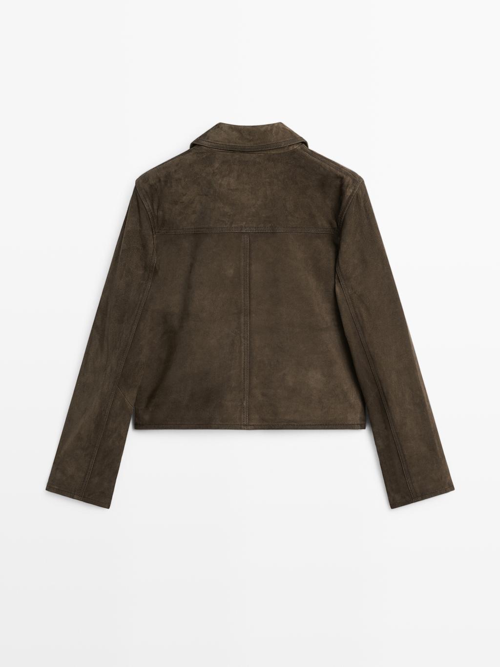 Suede leather jacket with lined buttons