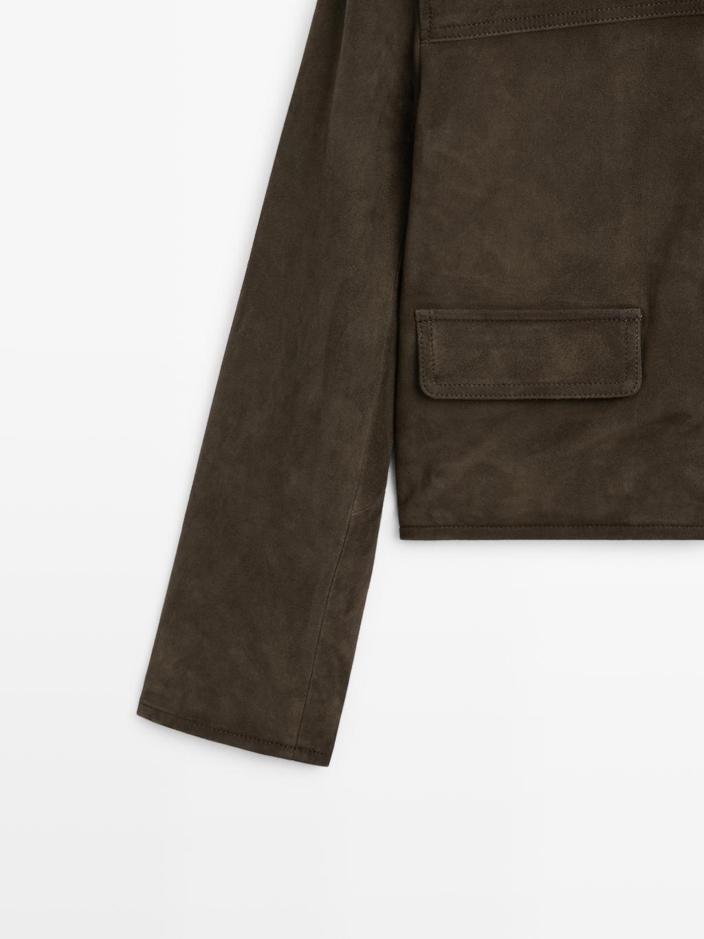 Suede leather jacket with lined buttons