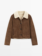 Short leather jacket with faux shearling