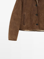 Short leather jacket with faux shearling