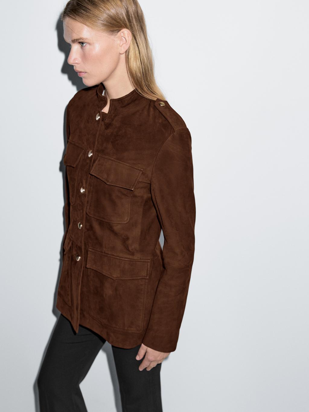 Nubuck leather safari jacket