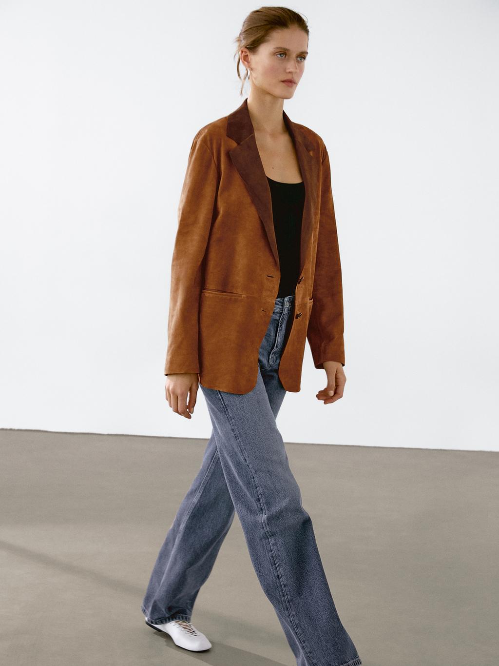 Flowing suede leather blazer