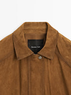 Suede leather bomber jacket with pockets