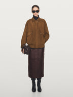 Suede leather bomber jacket with pockets