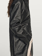 Long textured nappa leather coat