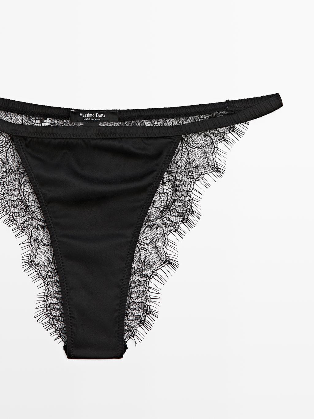 Silk blend briefs with lace detail