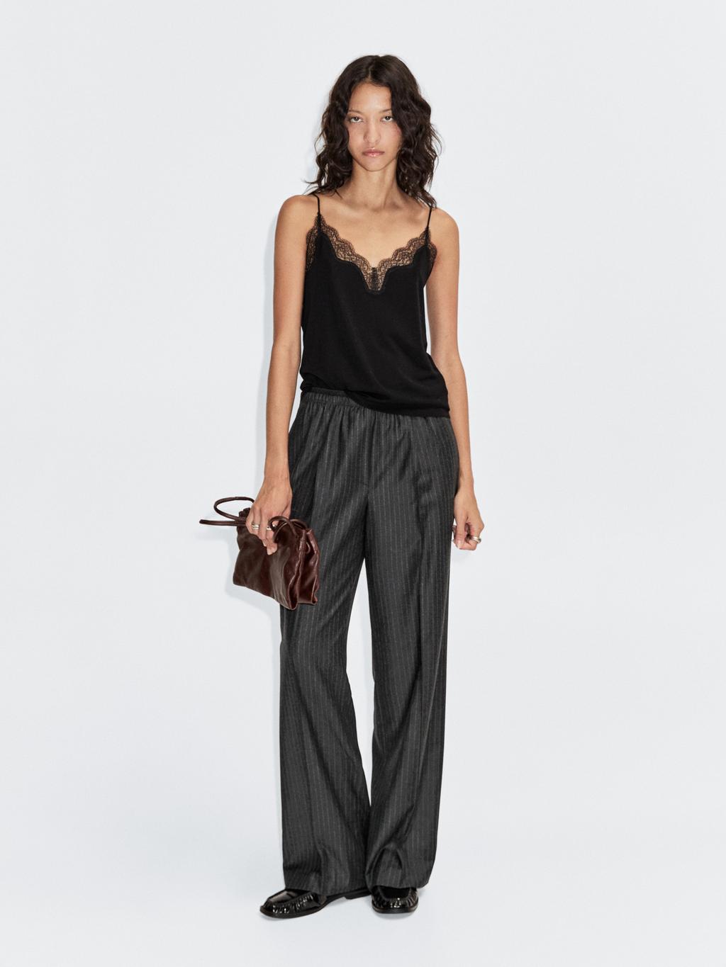 Darted pinstripe trousers