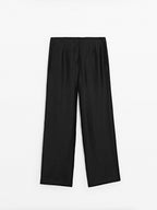 Linen blend palazzo trousers with darts