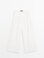 Linen blend darted palazzo trousers
