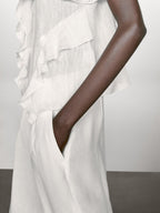 Linen blend darted palazzo trousers