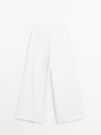 Linen blend darted palazzo trousers