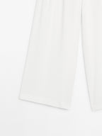 Linen blend darted palazzo trousers