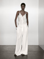 Linen blend darted palazzo trousers