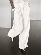 Linen blend darted palazzo trousers