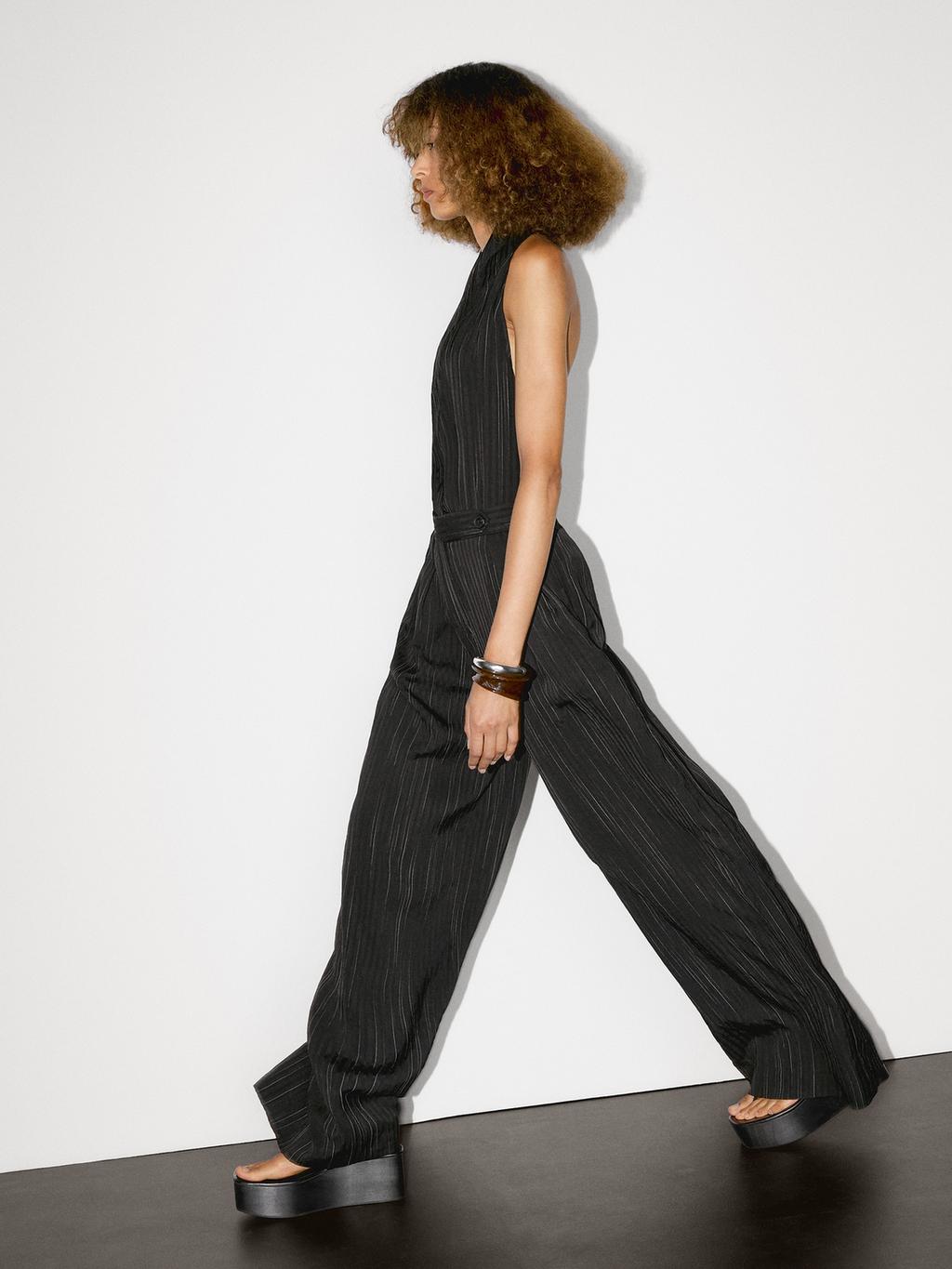 Darted trousers with stripe print detail