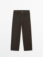 Cotton blend straight-leg cropped trousers