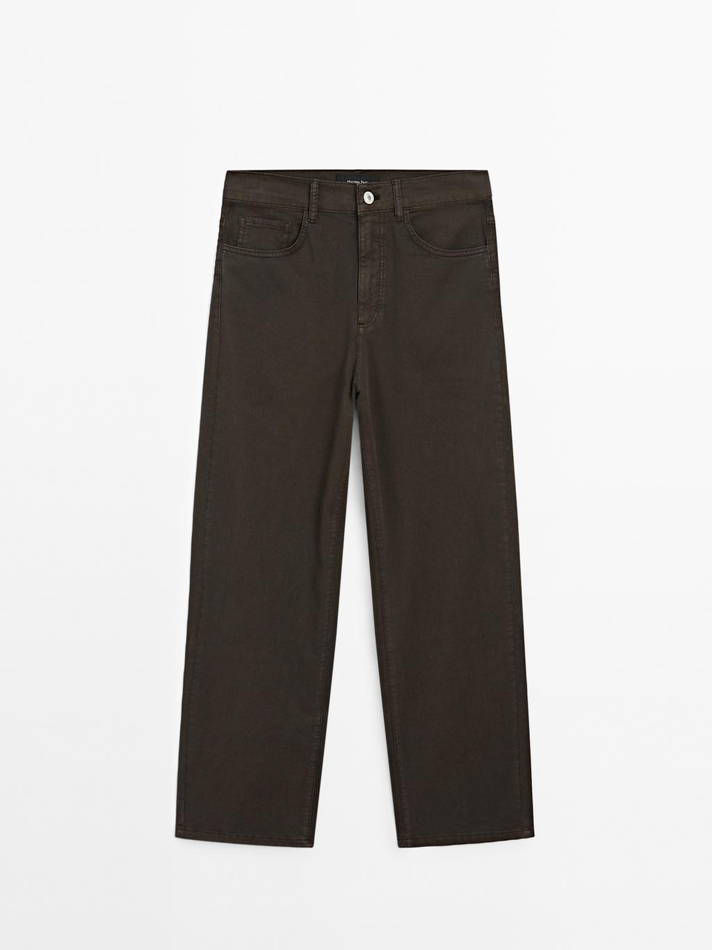 Cotton blend straight-leg cropped trousers