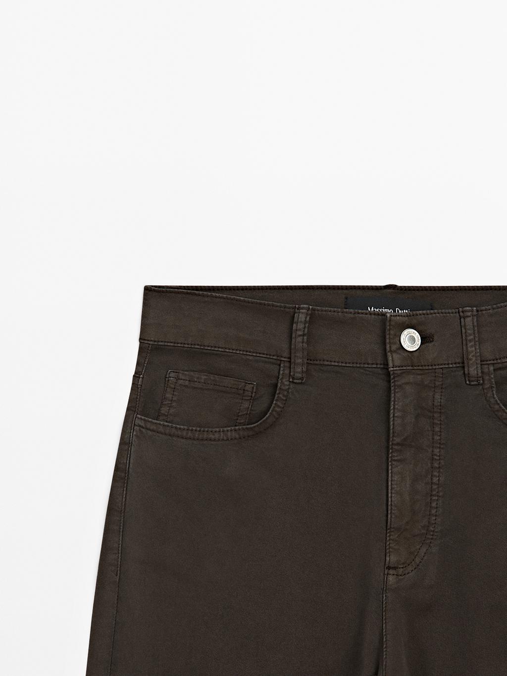 Cotton blend straight-leg cropped trousers