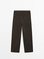 Cotton blend straight-leg cropped trousers