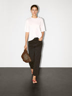 Cotton blend straight-leg cropped trousers