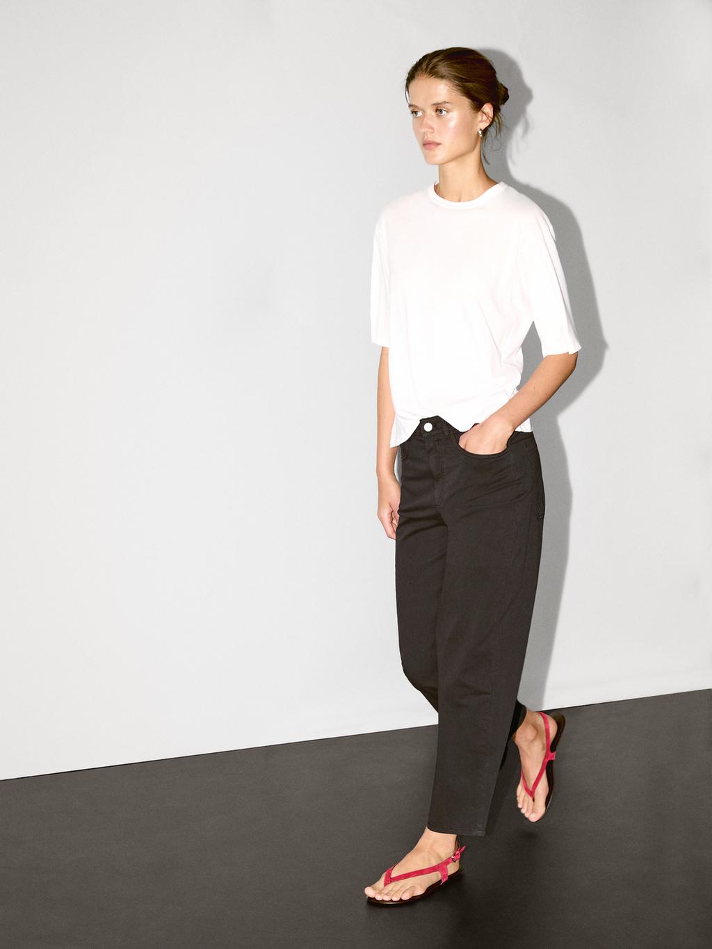 Cotton blend straight-leg cropped trousers