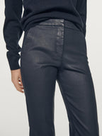Waxed flare fit trousers