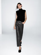 High-waist straight-leg waxed trousers