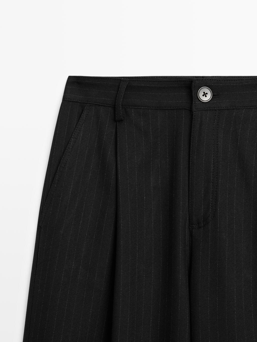 Mid-rise wide-leg pinstripe trousers