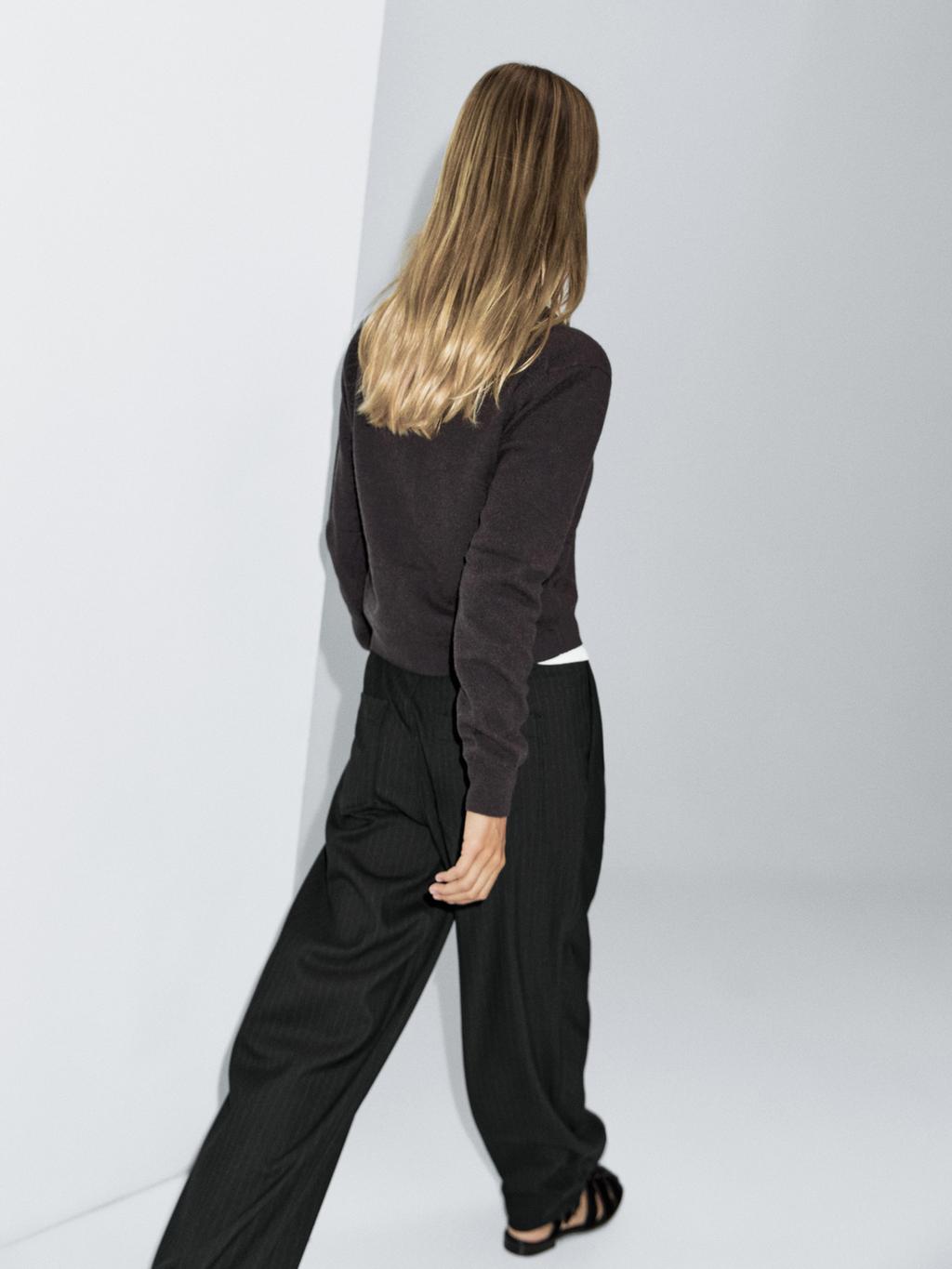 Mid-rise wide-leg pinstripe trousers