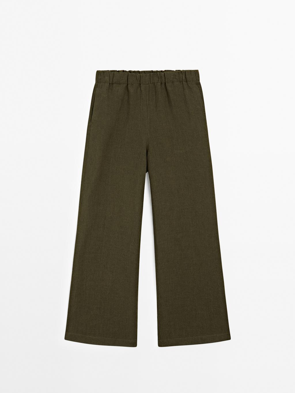 100% linen straight-leg trousers