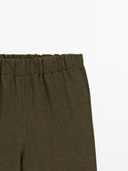 100% linen straight-leg trousers