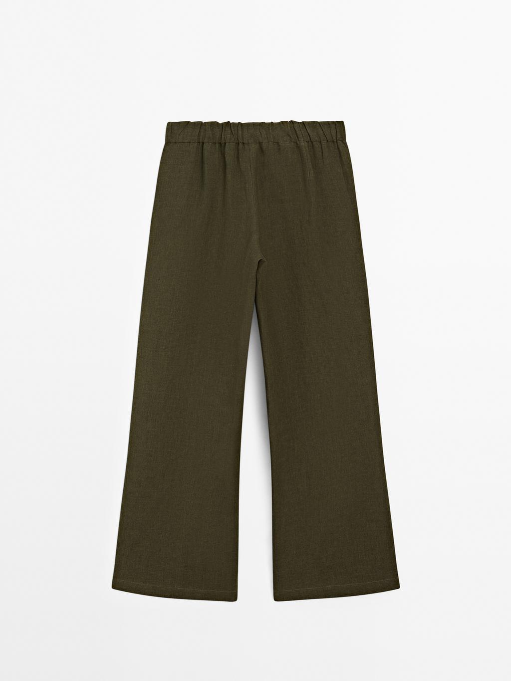100% linen straight-leg trousers