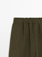100% linen straight-leg trousers