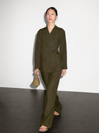 100% linen straight-leg trousers