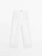 100% linen wide-leg mid-rise trousers