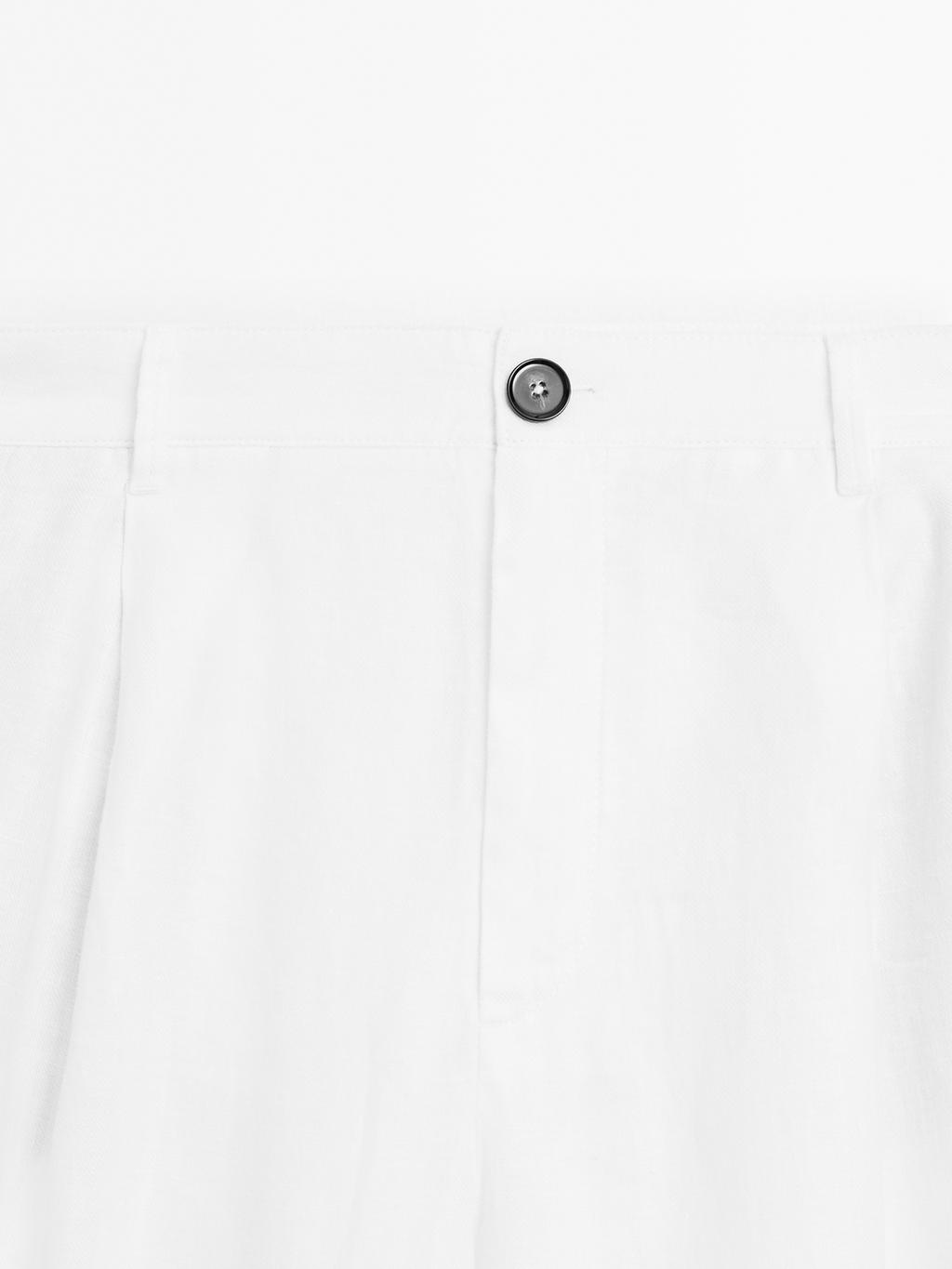 100% linen wide-leg mid-rise trousers